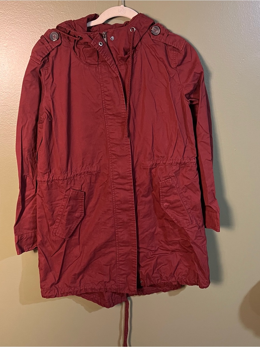 Forever 21 Hooded Trench Coat in Brick Red